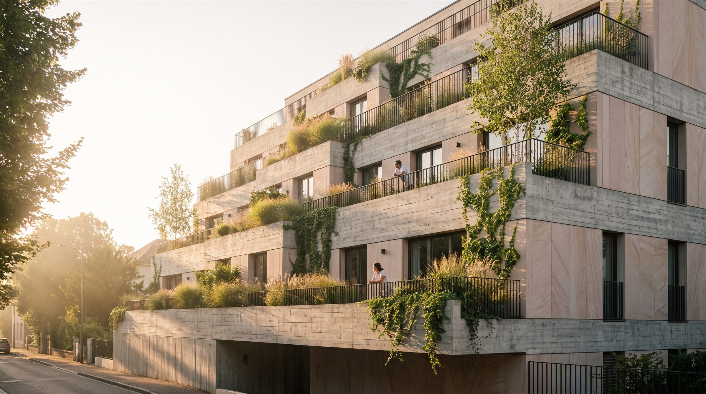 Petit collectif à terrasses plantées